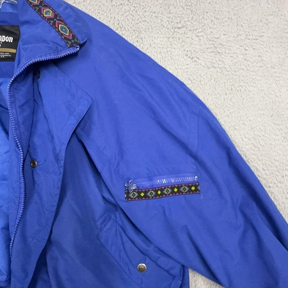 Vintage London Fog Jacket Mens Large Blue Nylon Aztec Insulated Bomber 90s